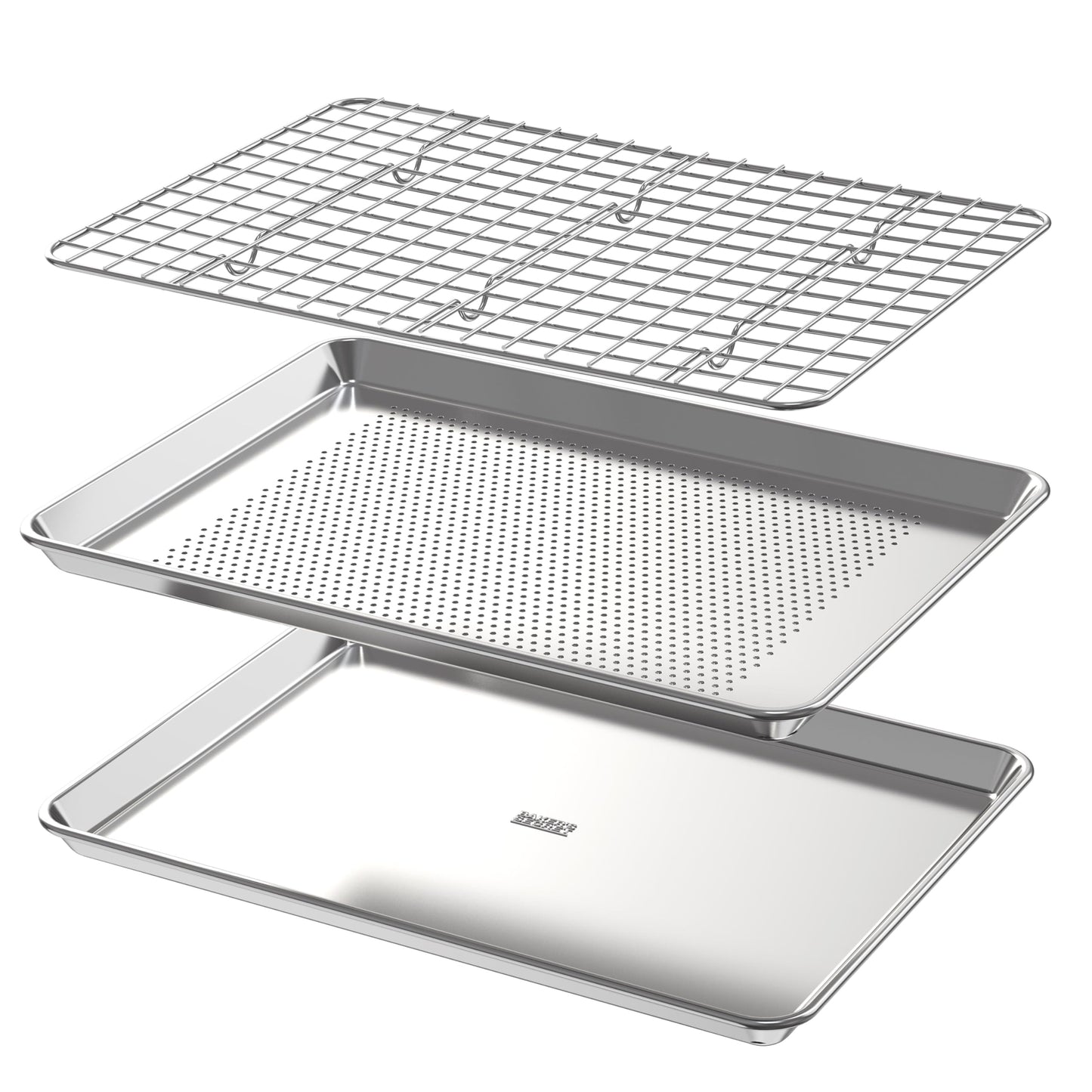 Baker's Secret 4pcs Set, 2x Baking Trays for Oven, 100% Recycled Aluminum, Non Toxic, Bakeware Set Cookie Sheet 13.6" with 2x Stainless Steel Rack Never Rust - The Natural Aluminum Collection