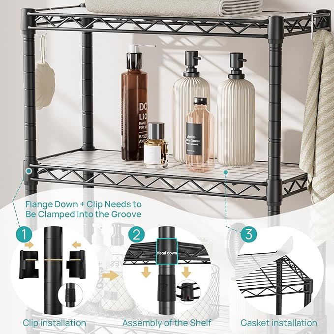 SINGAYE Over The Toilet Storage Shelf：3-Tier Bathroom Organizer and Storage Shelf with Adjustable Shelf and Basket Freestanding Space Saver Above Toilet for Room Black