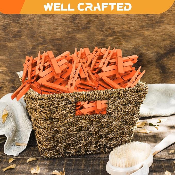 100 Pack Colored Clothespins Wooden 2.9 Inch, Orange Clothes Pins Wood, Clothing Pins Clips for Craft Pictures Classroom