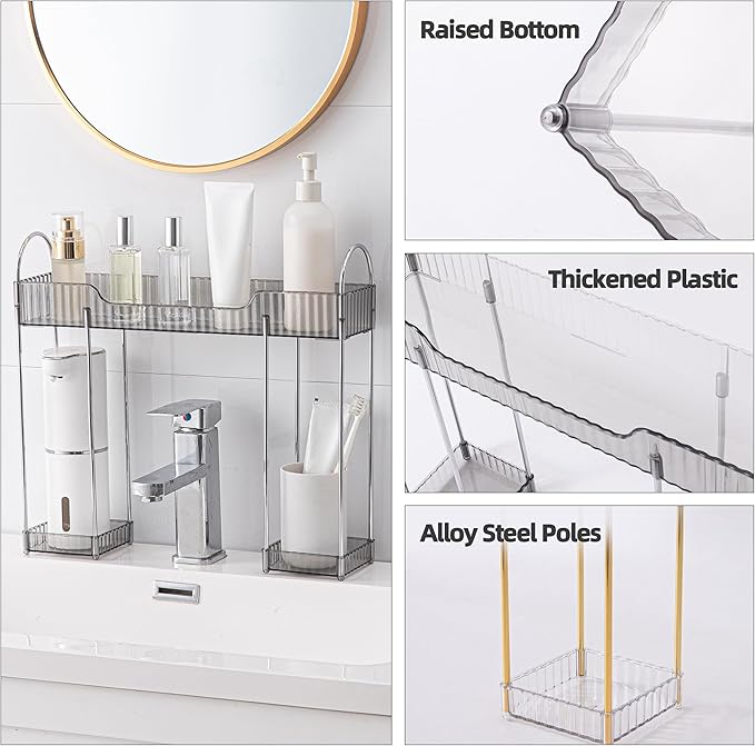YCIA&DONE Bathroom Countertop Organizer Over The Faucet, Narrow Counter Organizers Above Sink, Table Mounted Faucet Over Sink Shelf for Kitchen, Toilet, Laundry(Smoky Gray)