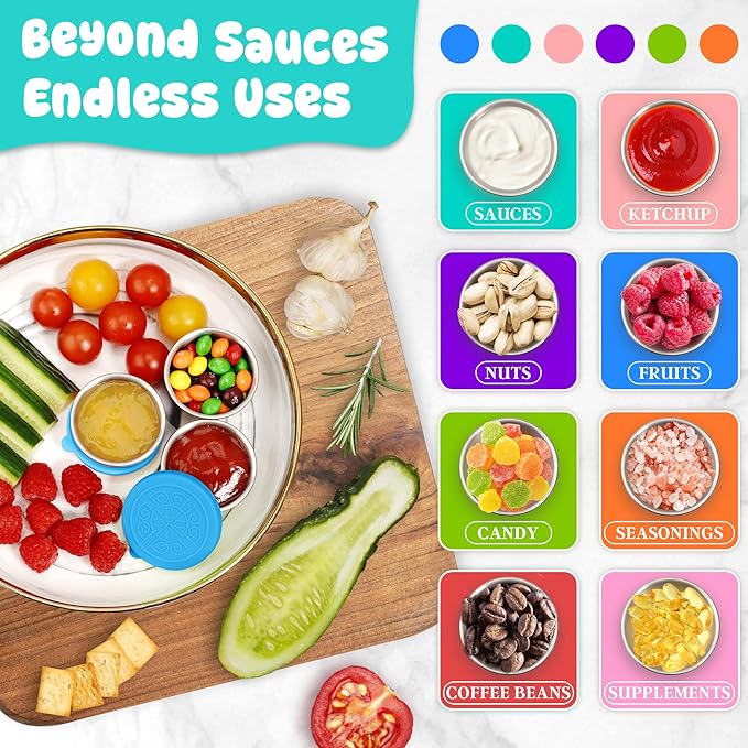 6x1.6 oz Salad Dressing Container to Go, Leakproof Reusable Stainless Steel Small Container with Lid,Sauce Containers for Lunch box,Picnics,Travel,Office and Meal Prep