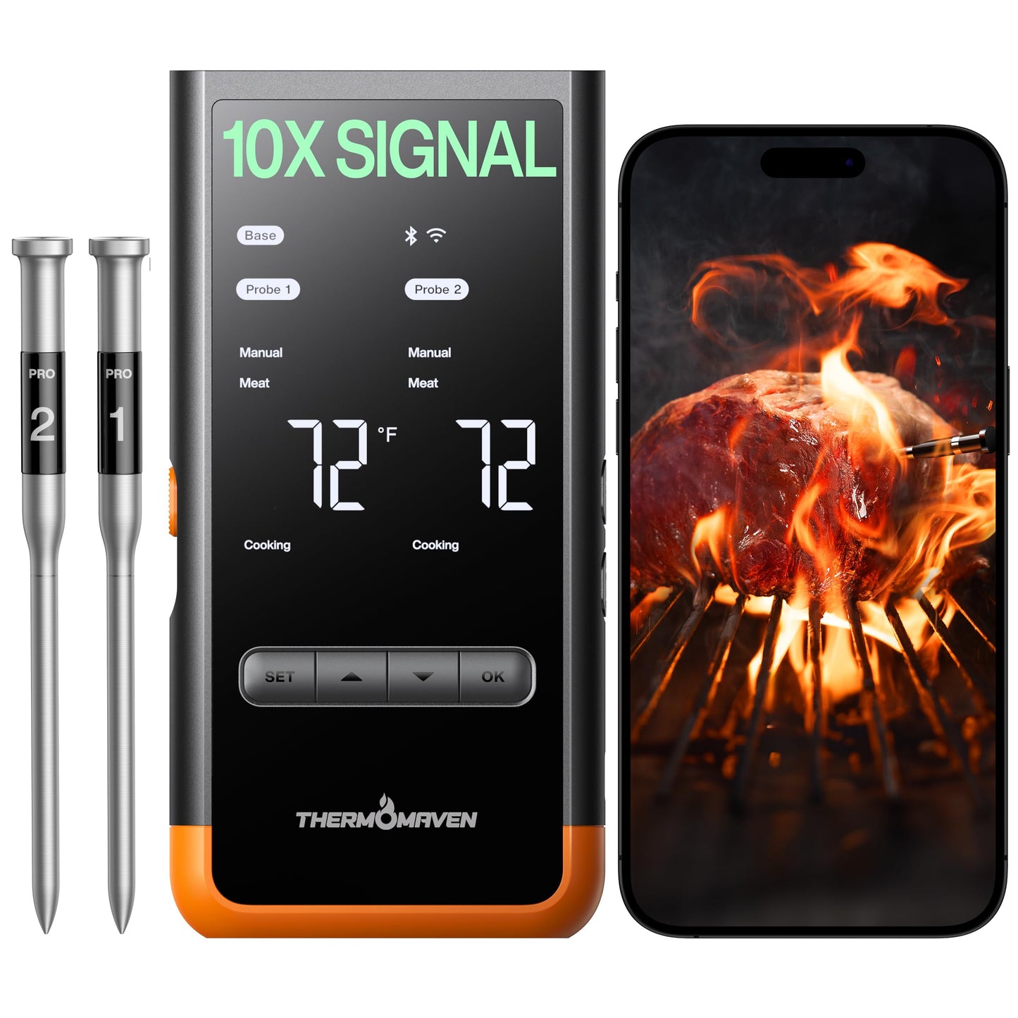 ThermoMaven Sub-1G Wireless Meat Thermometer, 2 Probes WiFi Thermometer