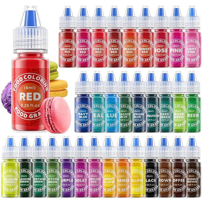 Food Coloring Liquid - 5 Food Grade Vibrant Colors Food Coloring Liquid Set, Food Dye Color for Baking, Icing, Cookie, Cake Decorating, Easter Egg, DIY Making Supplies Kit (0.25 Fl Oz (Pack of 5))