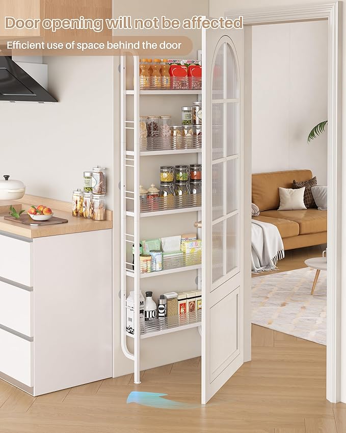 UMDONX Behind The Door Bathroom Shelf Narrow 5-Tier, Slim Space-Saving Storage Shelf, Freestanding Narrow Shelving Unit for Bathroom, Kitchen, Closet and Laundry Room