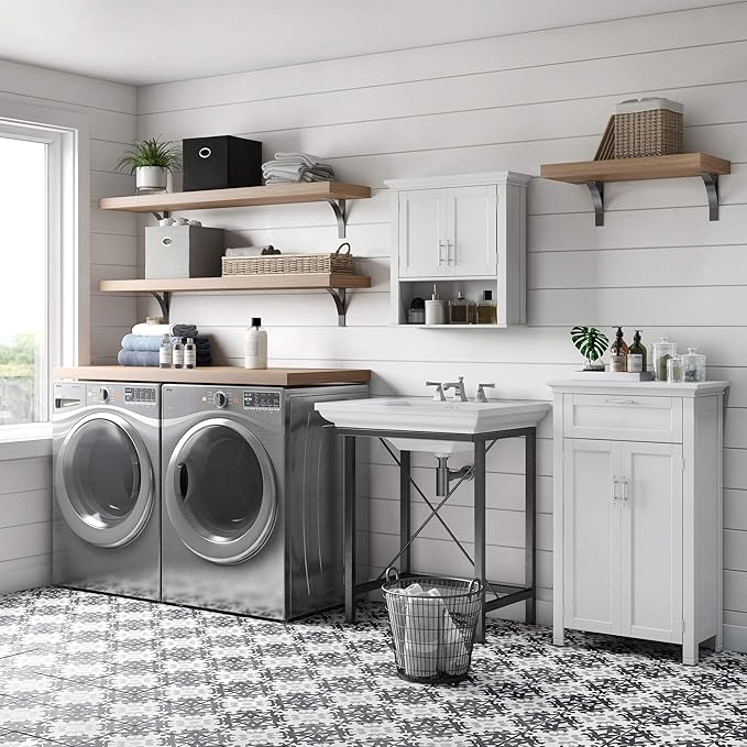 RiverRidge Somerset Two-Door Bathroom and Laundry Wall Mount Storage Medicine Cabinet with Open and Adjustable Shelf - White | Two-Door, Wall Mount, Storage, Open, Adjustable Shelf