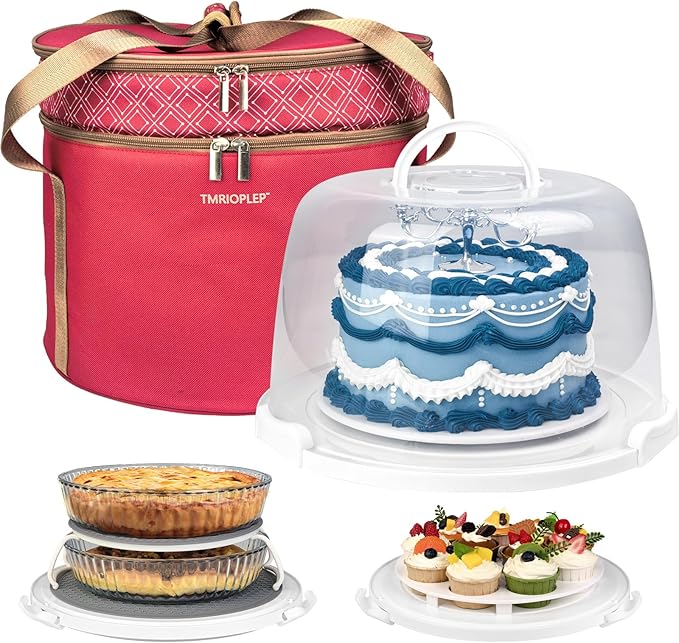 TMRIOPELP Tall Cake Carrier with Lid and Handle Insulated Cake Container Cake Transport Carrier Ideal for Pies Cupcakes and Pastries Perfect for Safe and Secure Cake Delivery (Green, 12 inch)