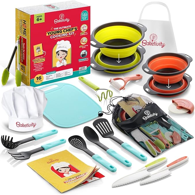 Baketivity Kid-Safe Plastic Knife Set with Cutting Board & Peeler
