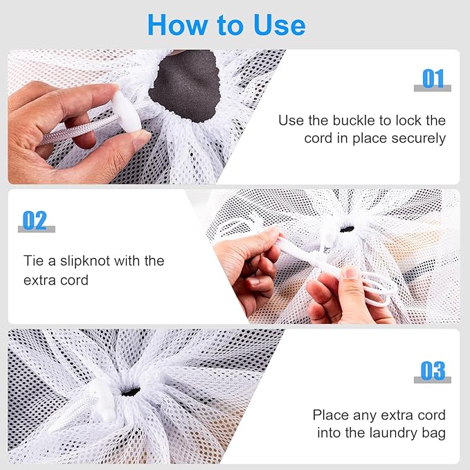 2 Pack Large Mesh Laundry Bags, 24" x 36" Heavy Duty Strong Drawstring Dirty Clothes Bags with Soft Breathable Net, Machine Washable Laundry Bag for College, Dorm, Camp, Travel and Family Use(White)