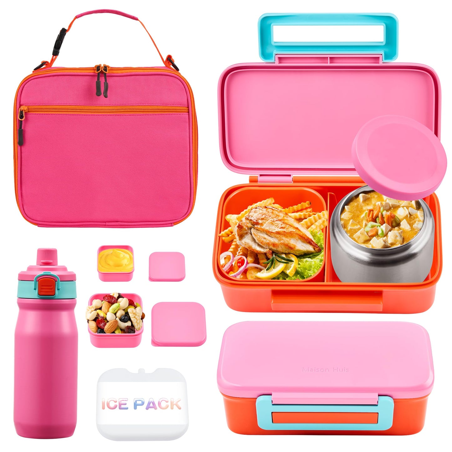 JXXM Lunch Box for Kids With 8oz Soup Thermo, Leak-proof Lunch Container with 2 Compartments, Thermo Food Jar Food Containers for Back to School Girls Boys (Purple)