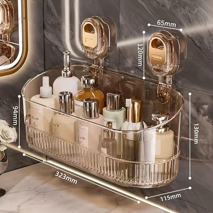 Clear Bathroom Shower Caddy, Wall Mount Storage Shelf with Suction Cups,Bathroom Storage Shelf 12.7x4.5x3.5 inchesLoad-bearing capacity: 22IB 1piece （Golden transparent）