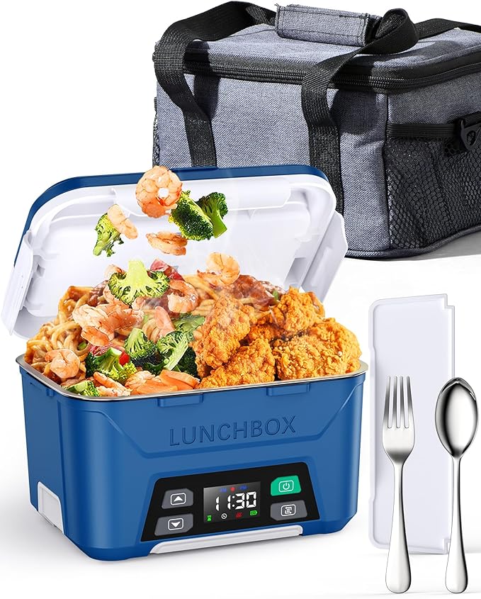 EAST OAK Cordless Electric Lunch Box for Adults, Heated Lunch Box Battery Powered with Automatic Heating, 5.5 Cups Portable Food Warmer with Removable Tray Divider