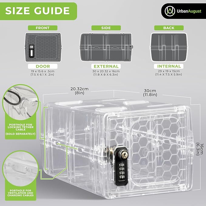 Urban August Lock Box For Food & Medicine - Dual Combination & Keyed Lock Box - Made of Industrial-Grade Plastic - One Size (Clear)
