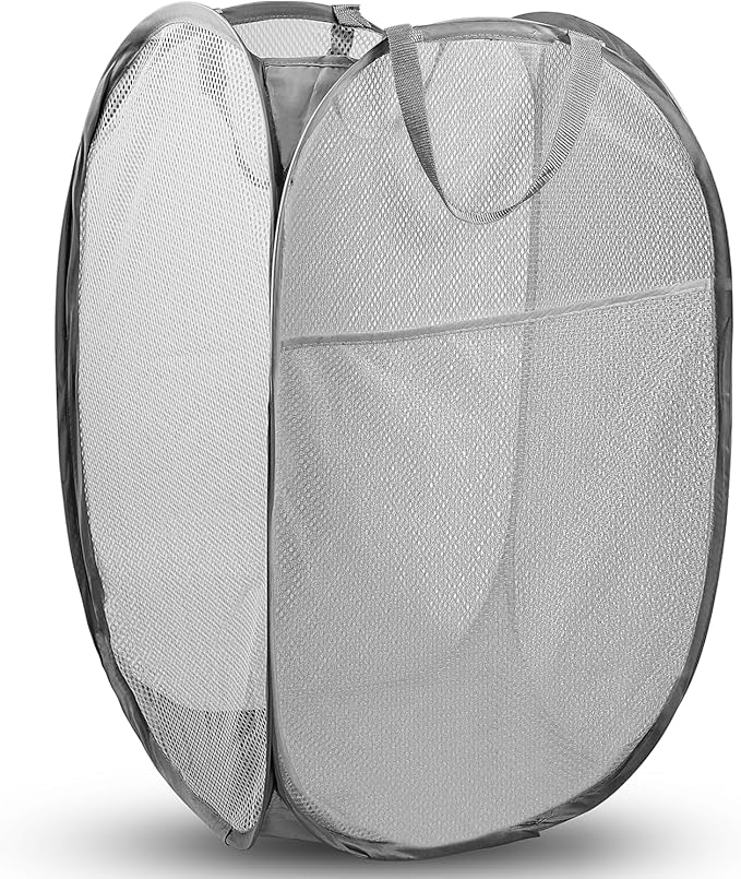 DUCOO Pop Up Hamper, 1 PCS Mesh Pop Up Laundry Hamper, Foldable Mesh Laundry Basket with Space-Saving Design for Home, Dorm, Travel & Storage - Gray