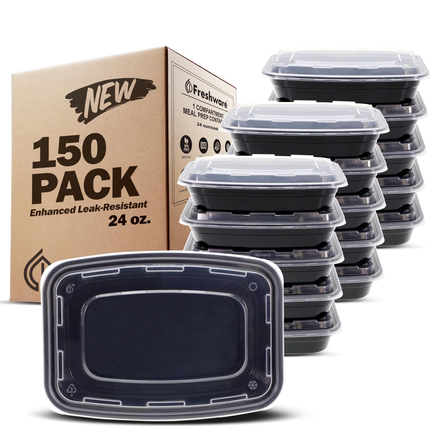 Freshware Meal Prep Containers [50 Pack] 1 Compartment Food Storage Containers with Lids, Bento Box, BPA Free, Stackable, Microwave/Dishwasher/Freezer Safe (16 oz)