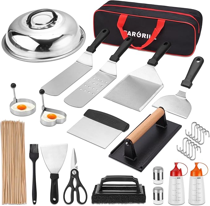 PARGRILL Grill Accessories Heavy Duty BBQ Set Gifts for Men/Women - Premium Stainless Steel Spatula, Fork, Brush & Tongs, Barbecue Utensils Tool Kit Gift for Grilling Lover Outdoor
