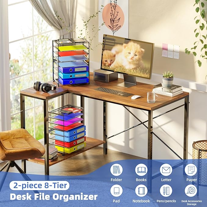 Simple Trending 2 Pack 8 Tier Letter Tray Paper - Mesh Desk File Organizer for Office School Desktop, Black