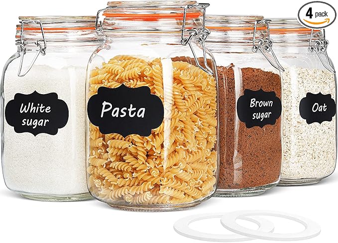 Qianfenie 1.1 Gallon Wide Mouth Airtight Glass Storage Containers with Lids