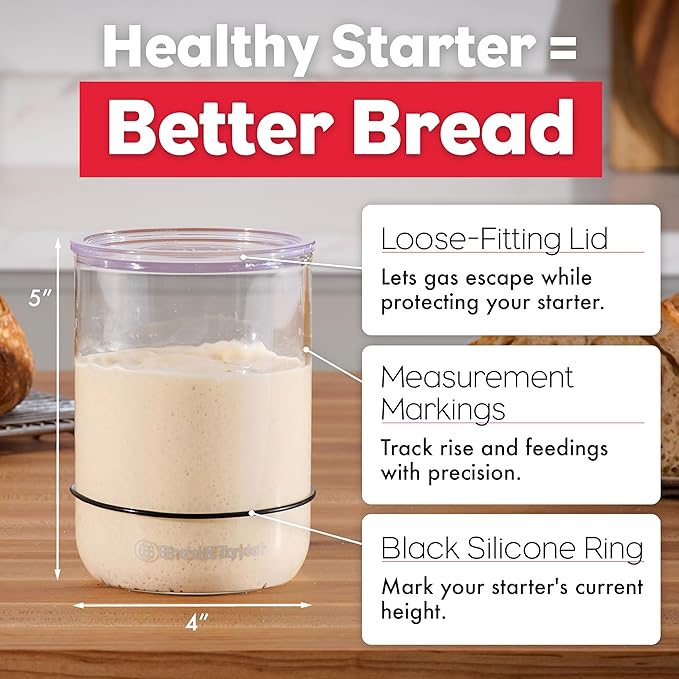 Brod & Taylor Sourdough Starter Jar (32oz) 100% Dishwasher Safe, Measurement Markings, Height Marker & Loose-Fitting Lid That Prevents Pressure Buildup (Durable Glass Jar, BPA-Free)