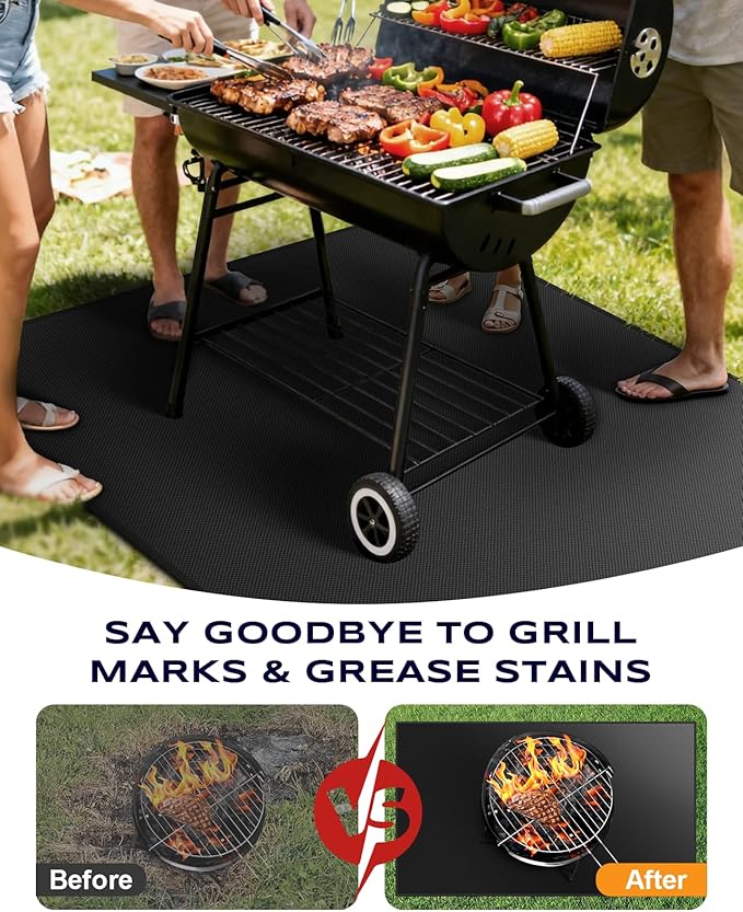 Vewaci Non-Curl 60x40 inch Under Grill Mats for Outdoor Grill, Indoor Fire Pit Hearth Rugs for Fireplace, Double-Sided Fireproof, Oilproof & Waterproof BBQ Grill Mat, Easy to Clean,for Deck/Patio/Lawn