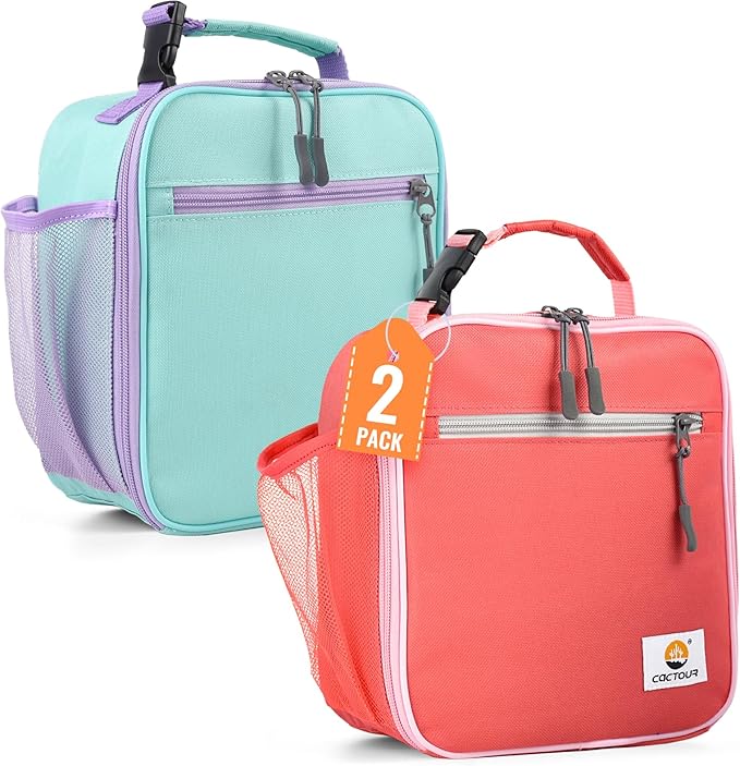 Lunch Box Kids,2 Packs Insulated Lunch Bag for Girls Boys,Soft Bag Mini Cooler Back to School Thermal Reusable Lunch Bag for Work School Picnic（Light Green & Pink