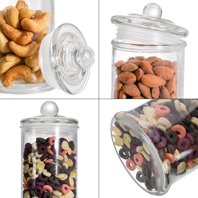 Suwimut Set of 3 Glass Apothecary Jars with Lids, Bathroom Canisters Storage Container Jars, Decorative Small Glass Apothecary Jar for Cotton Swabs, Cotton Balls, Makeup Sponges, Bath Salts
