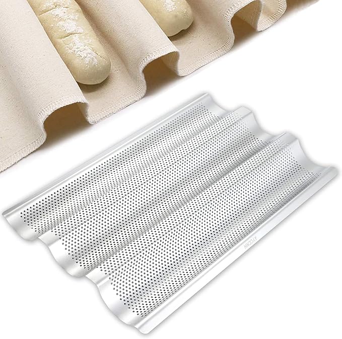 AYCCNH Stainless Steel French Baguette Bread Pan, Perforated Loaf Pans for Baking 15"x10", 3 Waves Toaster Oven Baking Tray (1 Pack)