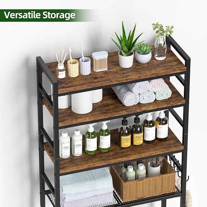 Over The Toilet Storage Rack,4-Tier Over Toilet Bathroom Organizer with Adjustable Wooden Shelves,Freestanding Space Saver Bathroom Cabinet Shelves Over Toilet,Over Toilet Storage, Vintage Brown
