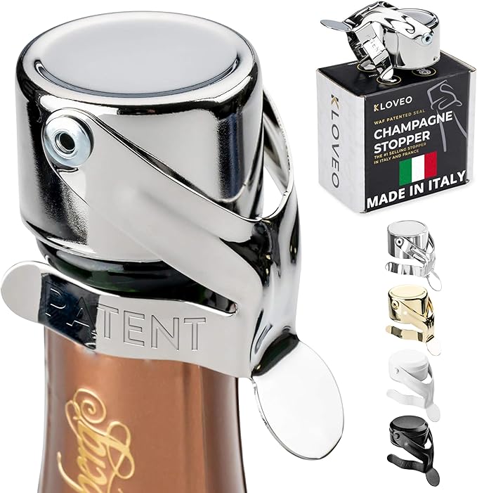 KLOVEO Champagne Stoppers - WAF Patented Seal - Made in Italy - Black