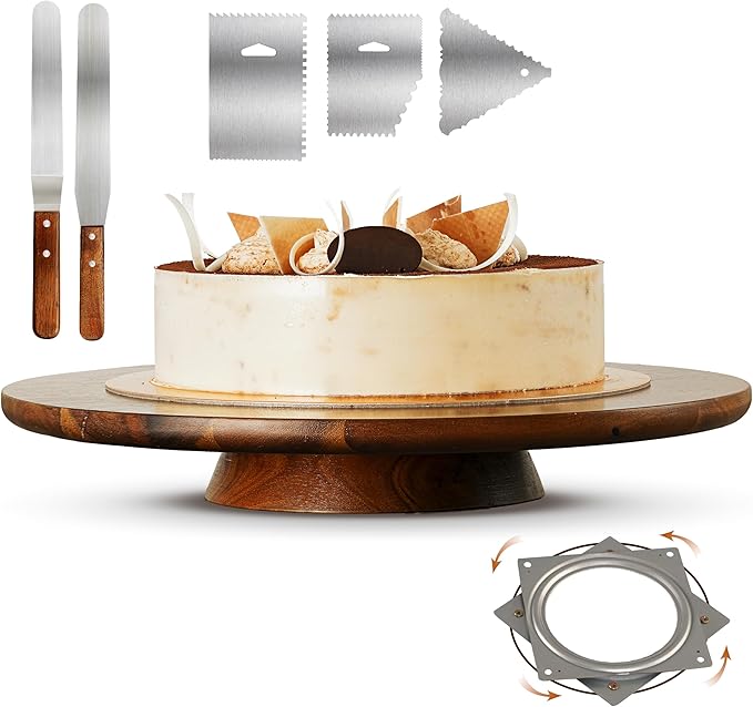 TIDITA 13" Acacia Cake Stand Rotating, Non-Slip Pads, for Sizeable Cakes
