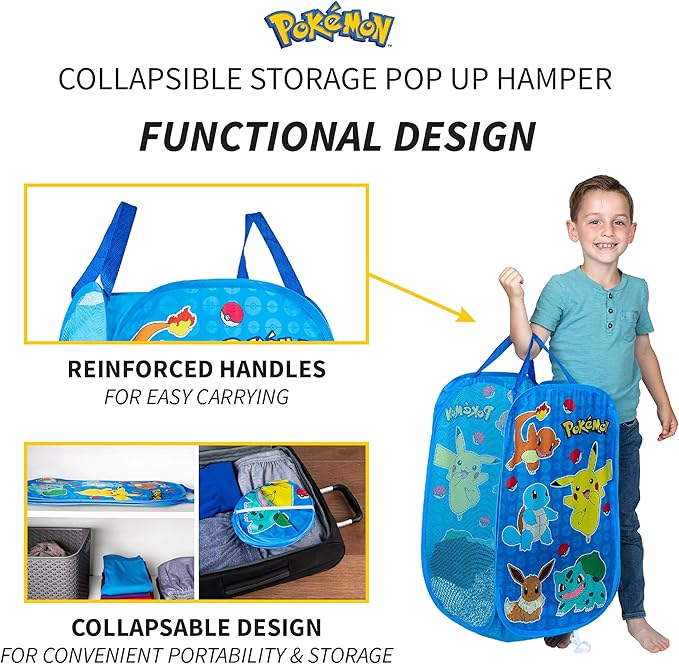 Franco Kids Room Collapsible Storage Bin Pop Up Hamper, One Size, Pokemon