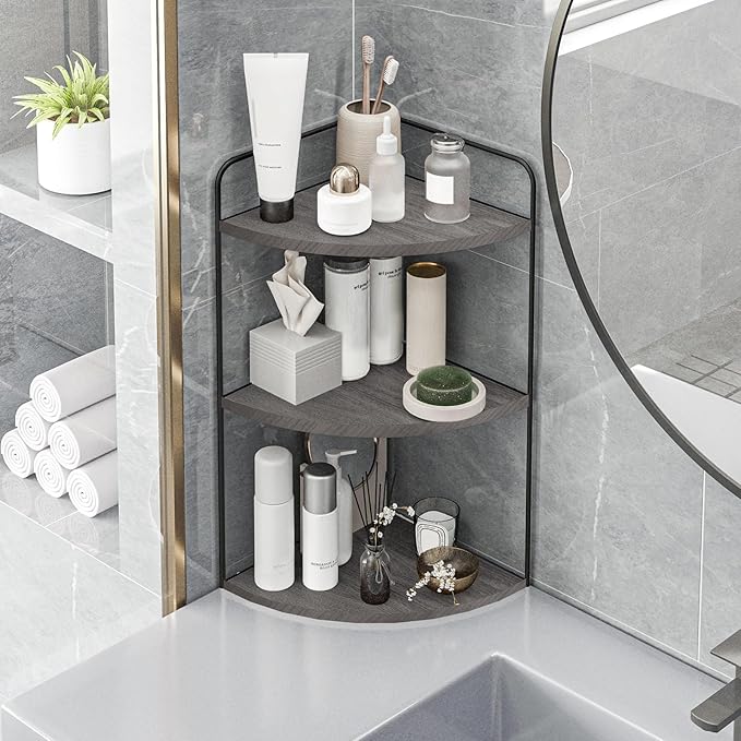 Bathroom Counter Organizer,Countertop Organizer,Vanity Organizers,Bathroom Storage,Bathroom Sink Caddy,Counter Shelf,Corner Counter,Corner Shelves(Black-Grey)