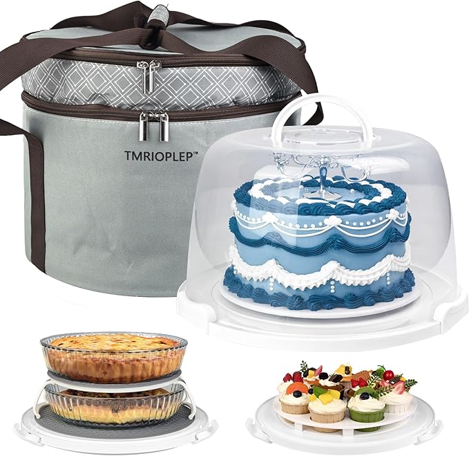 TMRIOPELP Tall Cake Carrier with Lid and Handle Insulated Cake Container Cake Transport Carrier Ideal for Pies Cupcakes and Pastries Perfect for Safe and Secure Cake Delivery (Green, 12 inch)