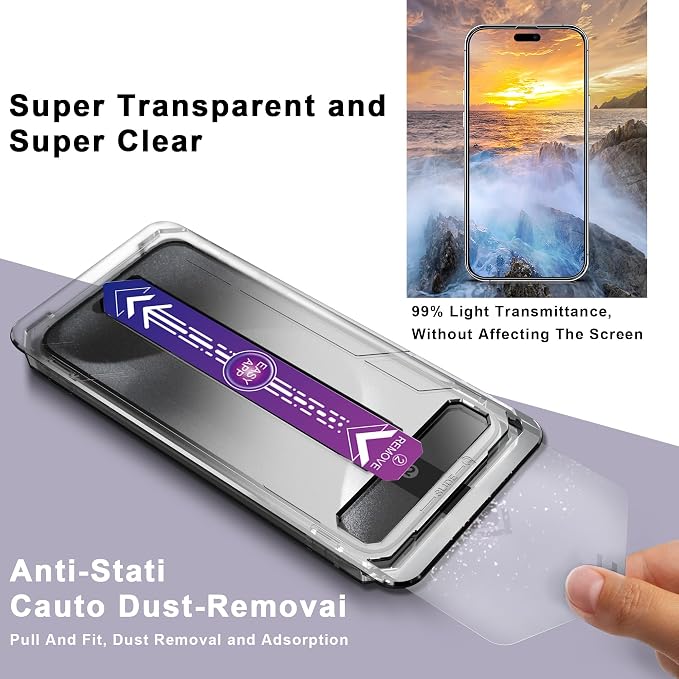 2 Pack Screen Protector for iPhone 16 Pro Max, 9H Tempered Glass, Full Coverage