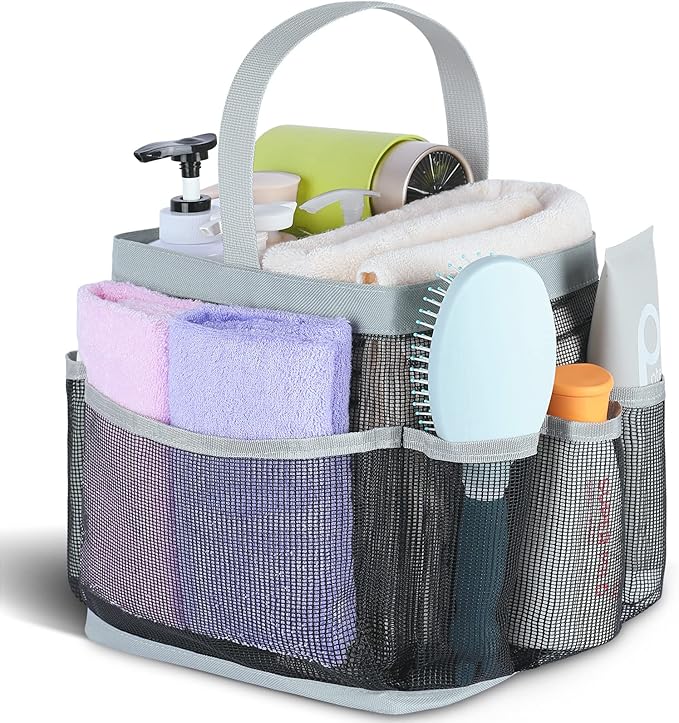EUDELE Mesh Shower Caddy Portable for College Dorm Room Essentials, 8-Pocket Large Capacity Shower Bag for Beach, Swimming, Gym Pack