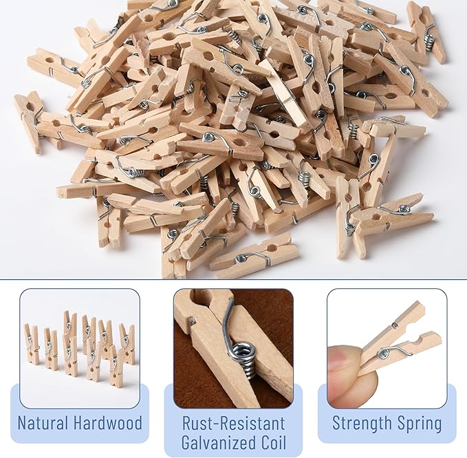 Mr. Pen- Wooden Clothes Pins for Craft, Natural Wood, 200 pcs, 1 Inch, Mini Clothes Pins for Hanging Pictures, Small Clothes Pins Wood, Clothing Pins, Mini Clothespins for Photos, Small Clothes Pin