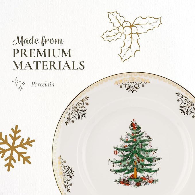Spode Christmas Tree Gold Dinner Plate - Festive Holiday Serveware