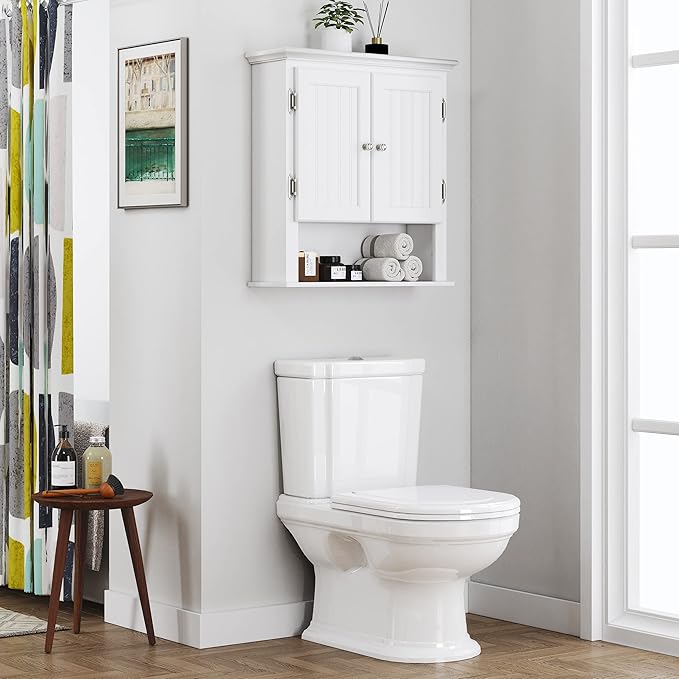 UTEX Bathroom Cabinet Wall Mounted, Wood Hanging Cabinet, Wall Cabinets with Doors and Shelves Over The Toilet for Bathroom,White