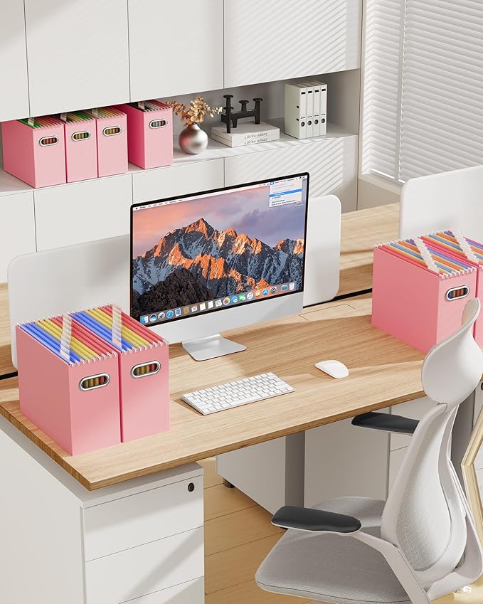 Oterri Cardboard File Organizer Box for Hanging File Folders Letter Size,File Box for Computer Desk,File Cabinet,Working Home,Office,Classroom (Mixed Colors, Letter Size - 4 Packs)