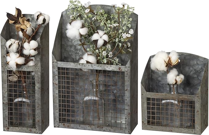 Primitives by Kathy Rustic Style Canisters, Set of 3, Galvanized Metal and Wood