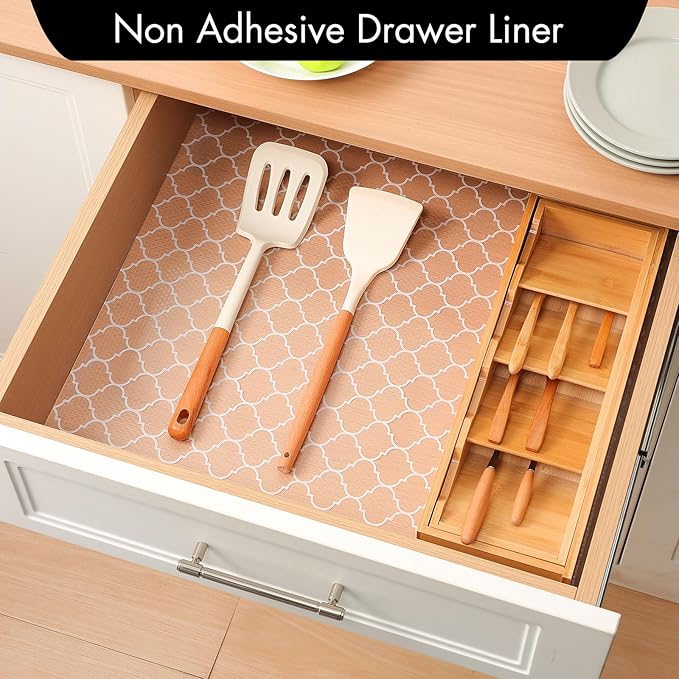 Cooyes Shelf Liner for Kitchen Cabinets – Non-Adhesive Waterproof Drawer Liner – Durable EVA Material Easy-to-Cut Shelf Paper for Refrigerator, Cupboard, Dresser with Modern Pattern (17.7"W x 78.7"L)