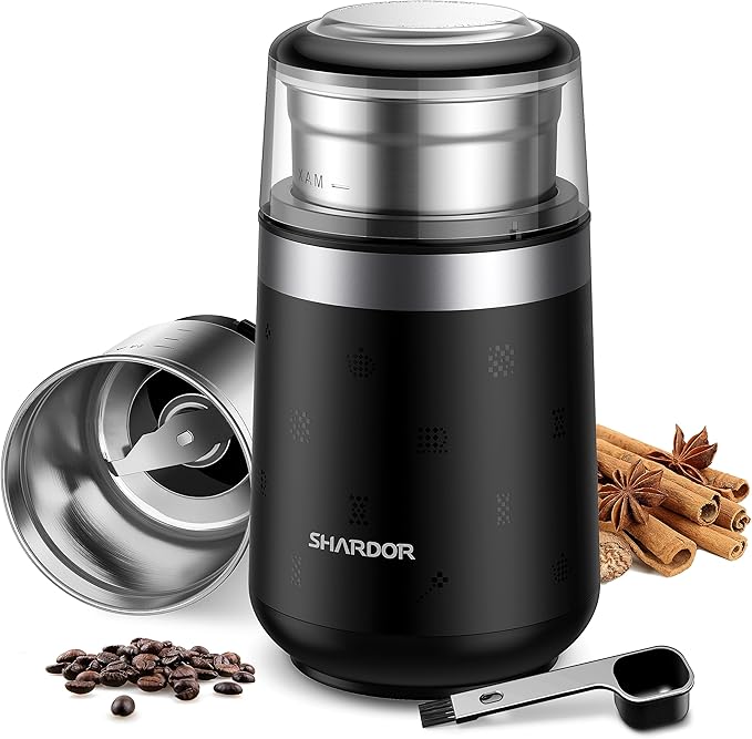 SHARDOR Electric Super Silent Blade Coffee Grinder, Timed Grind Control Rotary Knob, Adjustable Coarse to Fine for Coffee Beans, Spices & Herbs, with 1 Removable Stainless Steel Bowl, Cream