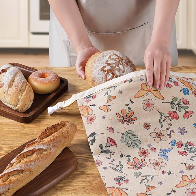 2 Pack Beeswax Bread Bags for Sourdough,Reusable Organic Linen Beeswax Bread Bag for Homemade Sourdough 17 x 12.6 Inches Food Storage Cloth Bag – Freezer-Friendly & Freshness Preservation