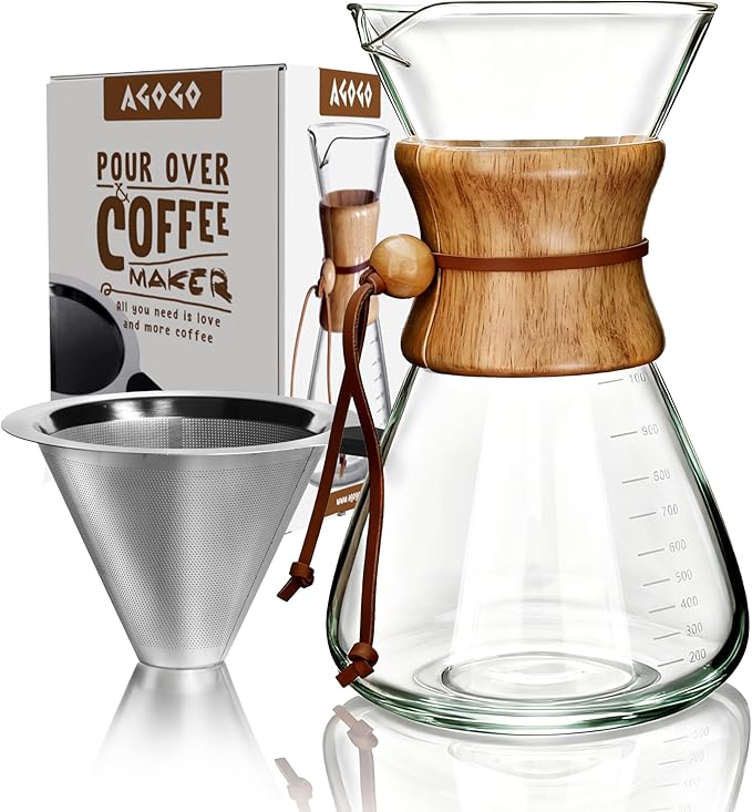 AGOGO Pour Over Coffee Maker Set, 40oz Classic Style, 304 Stainless Filter