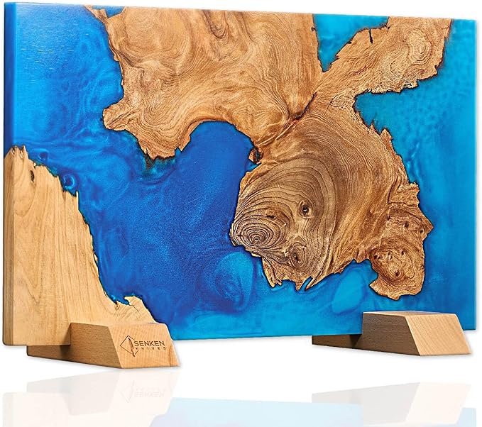 SENKEN "Black Tsunami" Extra Large Magnetic Knife Block - Holds Up to 16 Knives - Knife Block without Knives, Universal Knife Holder, Beautiful Dark Resin Burl Wood Blend (Black Resin)