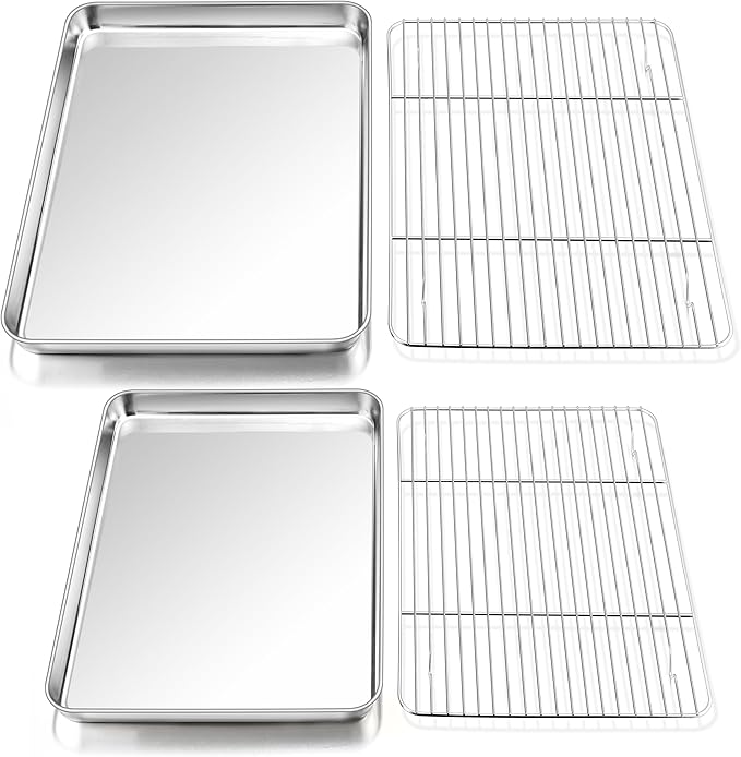 P&P CHEF 16 Inch Baking Sheet with Rack Set, Pans with Flat Racks