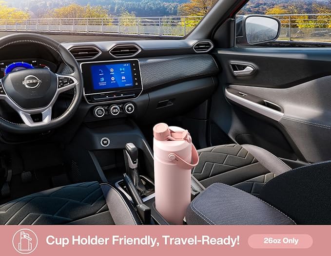 POWCAN 26 oz Insulated Water Bottle with 2-in-1 Straw and Spout Lid, Keep Cold 24H, Leak-Proof, Fits in Car Cup Holder, Stainless Steel Water Bottle for Sports, Travel, Gym and School (Pinkwild Bloom)