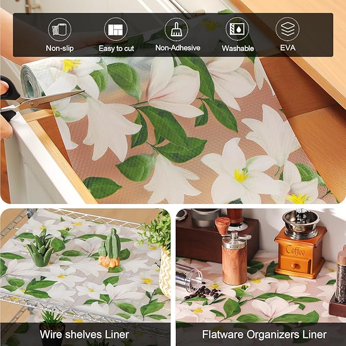 Cooyes Shelf Liner – Premium Non-Adhesive Cabinet & Drawer Liner for Kitchen – Waterproof Shelf Paper with Modern Pattern – Durable EVA Cabinet Mat – Easy to Cut （12" W x 360" L）