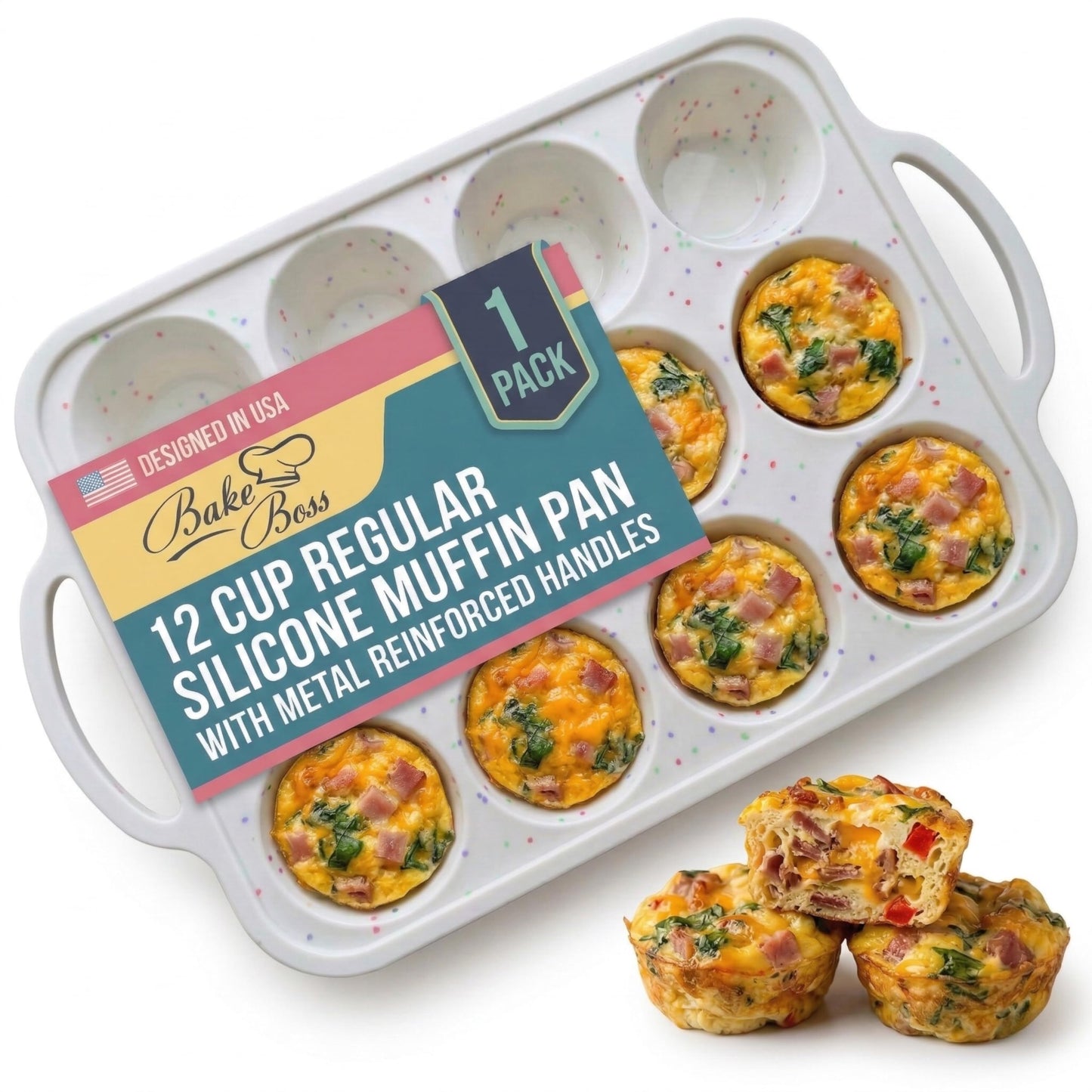 BAKE BOSS Silicone Muffin Pans, 2-Pack Regular 12 Cup, BPA-Free