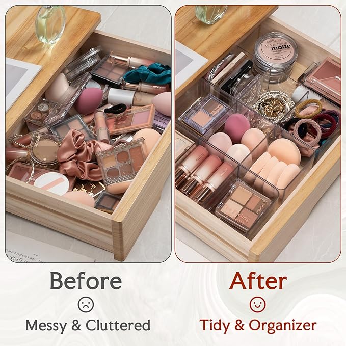 Acrylic Organizers Makeup Storage – Cosmetic Organizer for Bathroom Drawer, Display Case for Vanity, Countertop, Kitchen, Desk 3-Section