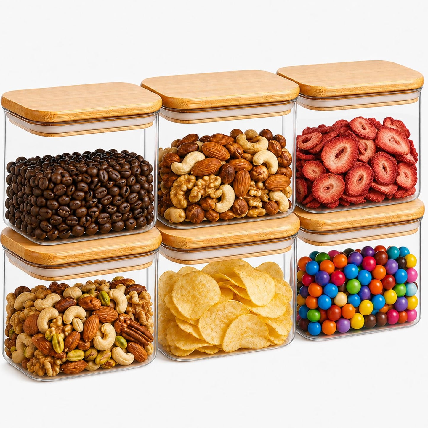 ComSaf Small Glass Containers with Lids 0.7 Qt, Set of 6 Glass Storage Jars